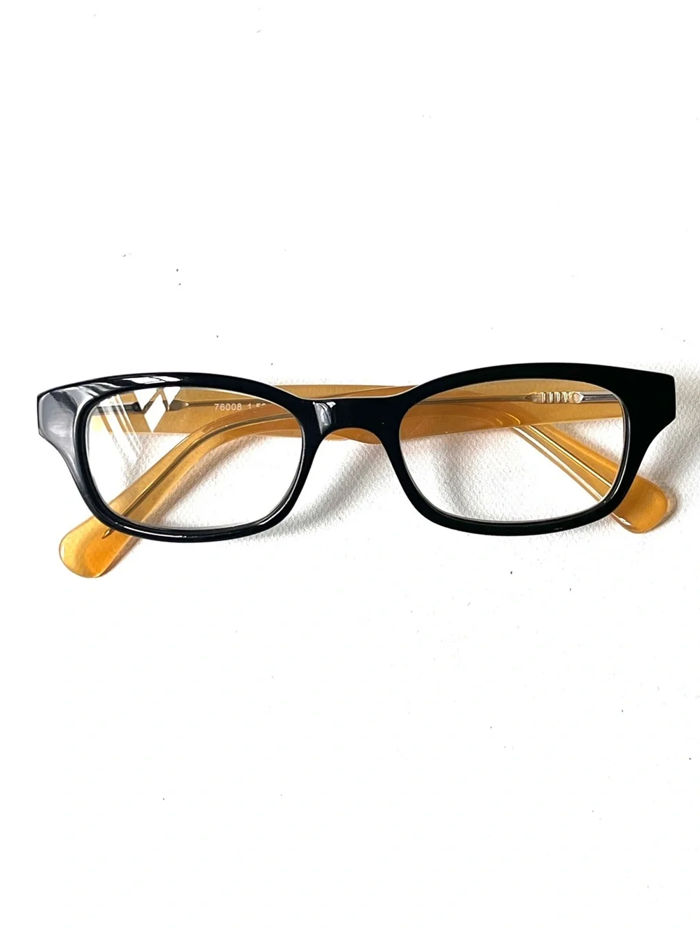 Vintage Petite Fit Acetate Reading Glasses Black/Amber Square Hornrim